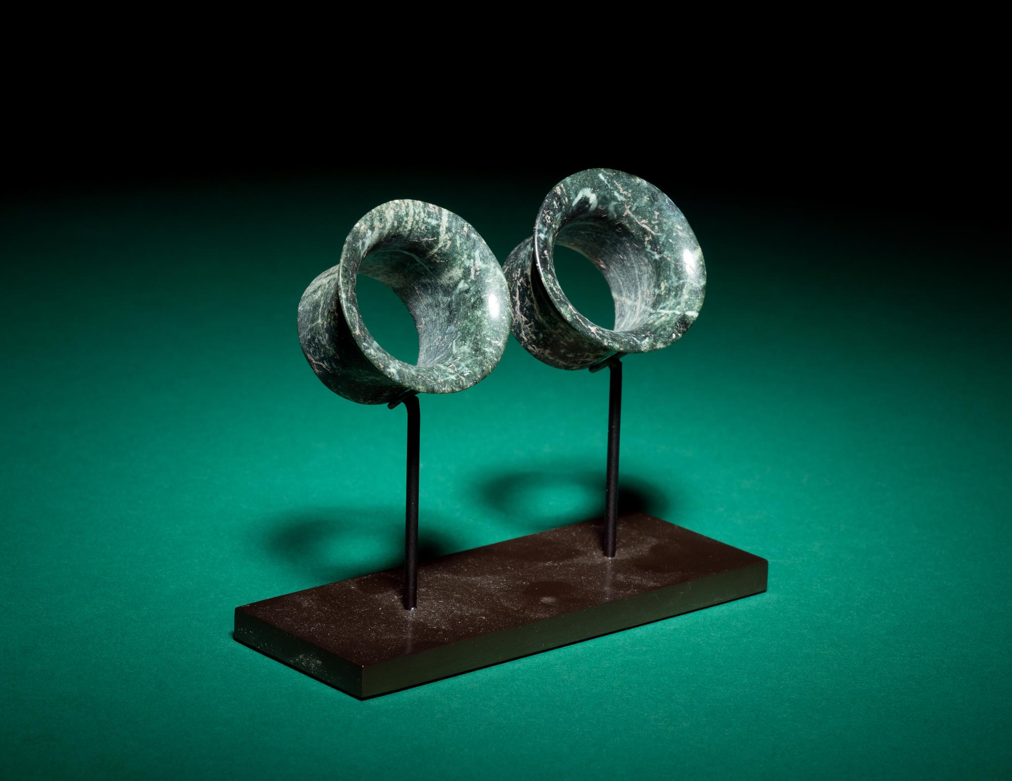 A Pair of Olmec Jade Earspools