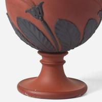 A Pair of Wedgwood Black Basaltes-Decorated Rosso Antico "Tendril" Vases UK, circa 1800