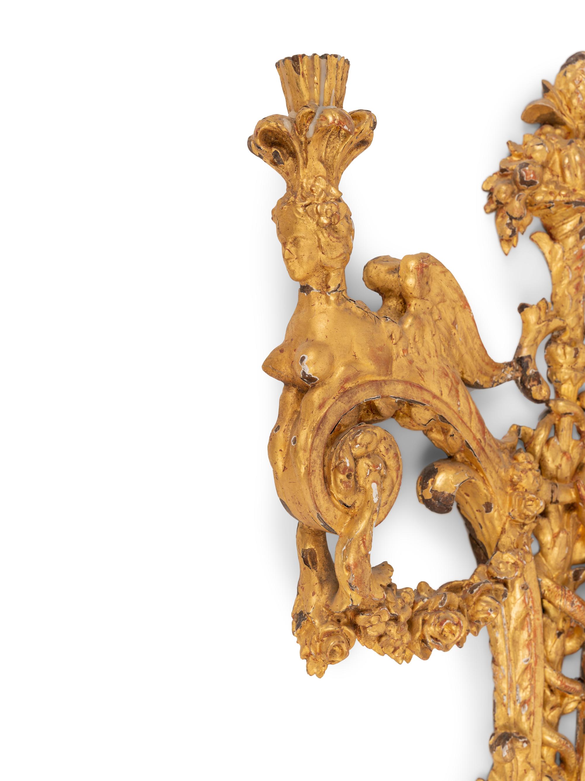 A Pair of Neoclassical Style Giltwood Two-Light Sconces