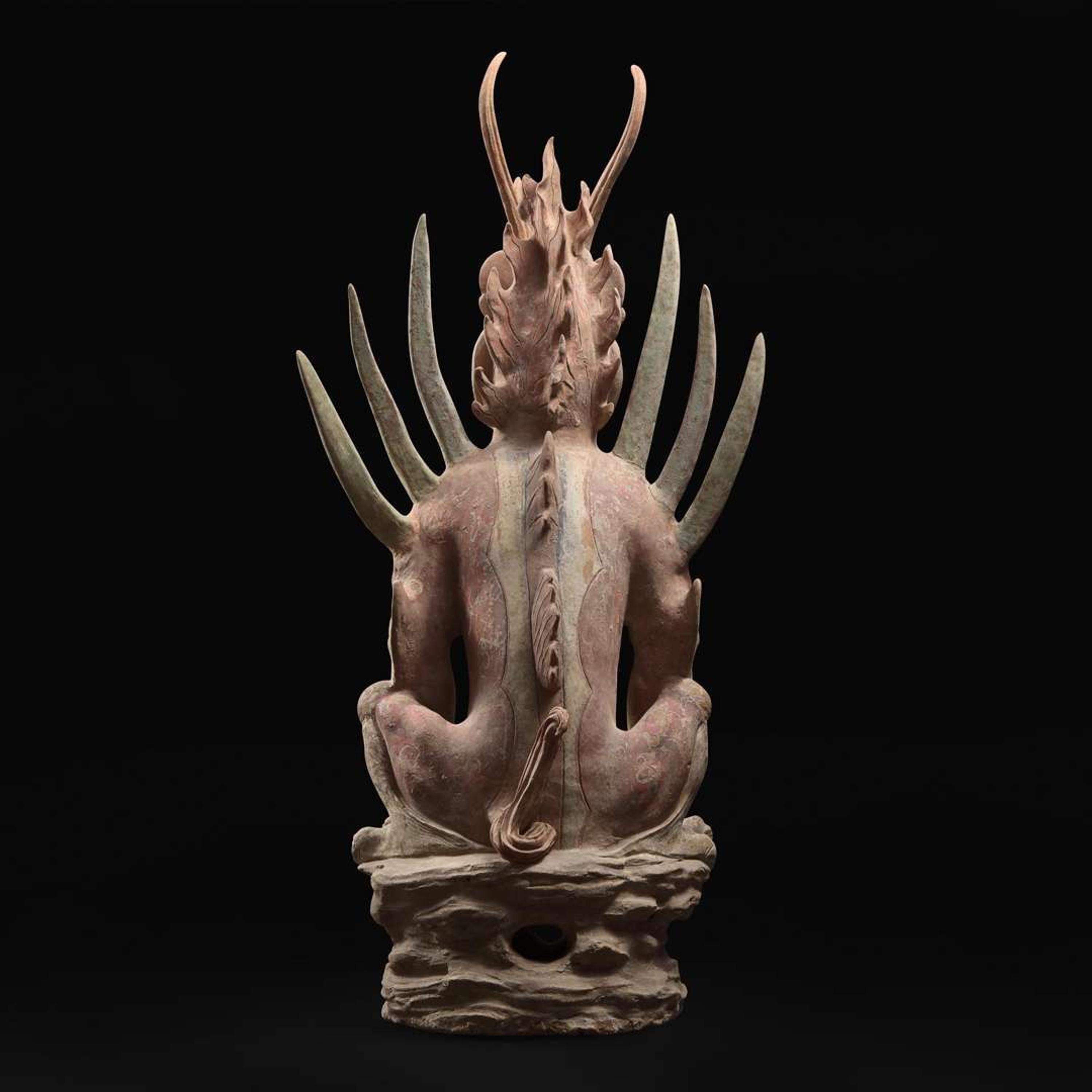 An impressive pair of large painted pottery "Earth Spirits" 镇墓兽一对 Tang dynasty ?