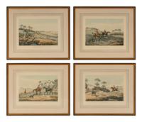 A Set of Four English Hand-Colored Etchings of Hunting Scenes