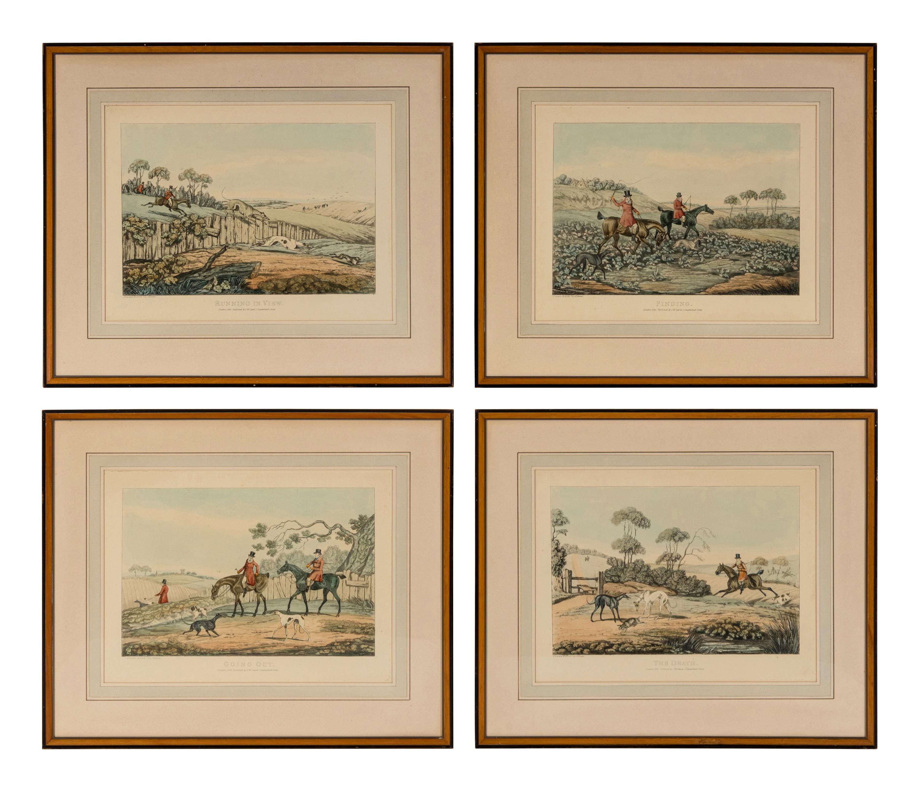 A Set of Four English Hand-Colored Etchings of Hunting Scenes