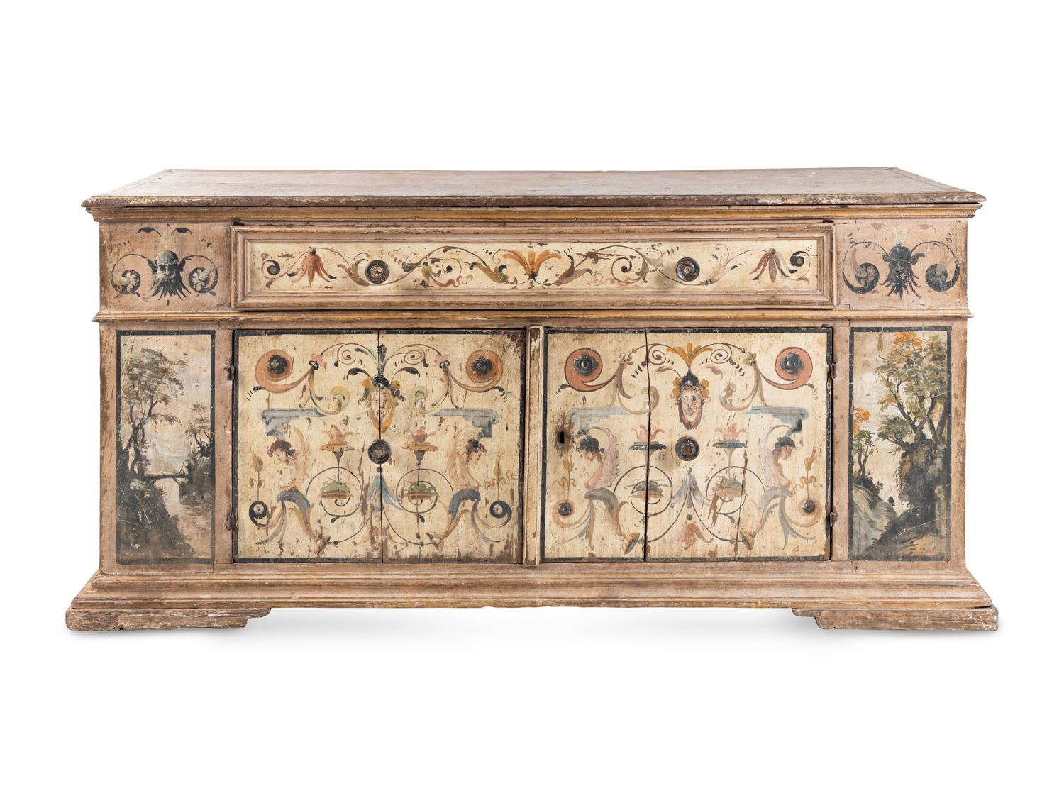 An Italian Painted Oak Console Cabinet
