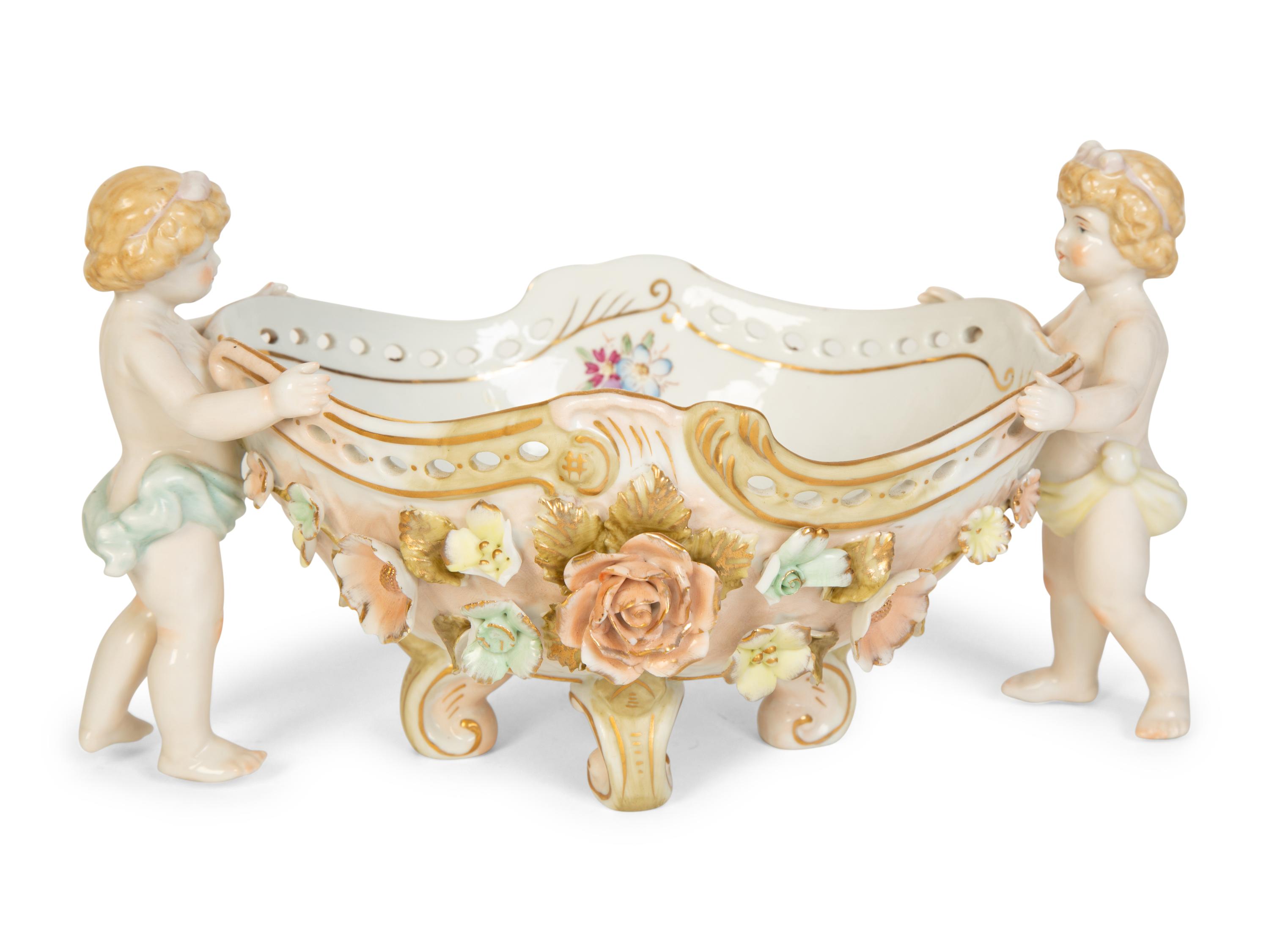 A Group of Six Continental Painted Porcelain Table Articles
