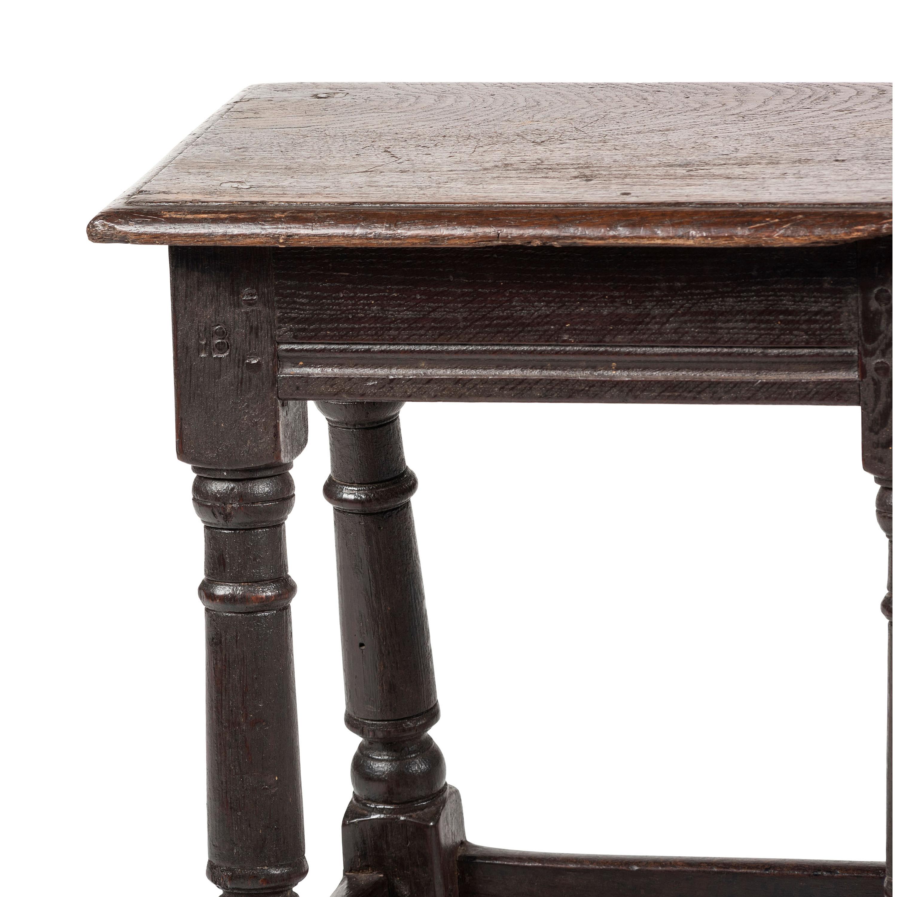 A William and Mary Turned Oak Slide-Top Tavern Table Stool