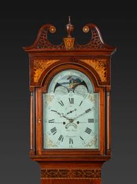 A Rare Federal Inlaid and Pierce-Carved Mahogany Tall Case Clock