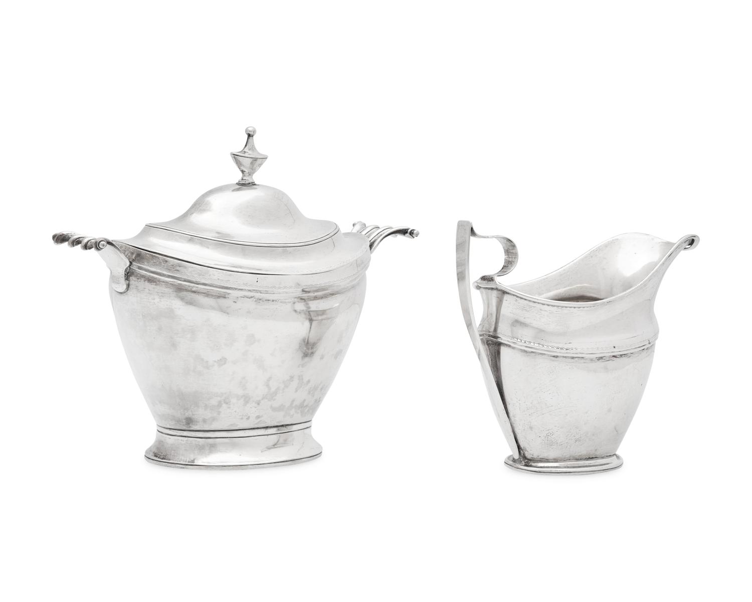 A Federal Silver Covered Sugar Dish and Creamer