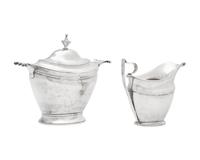 A Federal Silver Covered Sugar Dish and Creamer