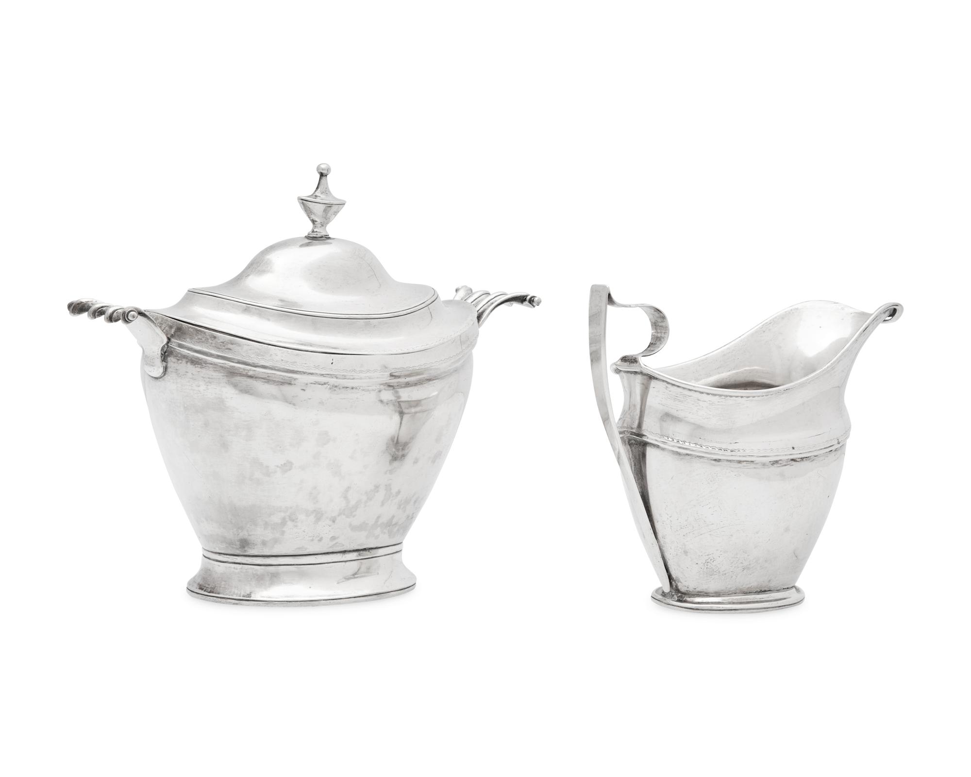 A Federal Silver Covered Sugar Dish and Creamer