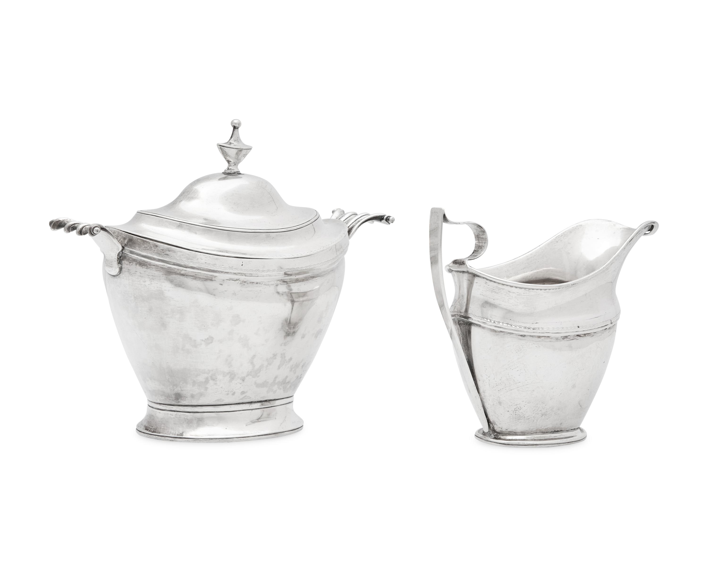 A Federal Silver Covered Sugar Dish and Creamer