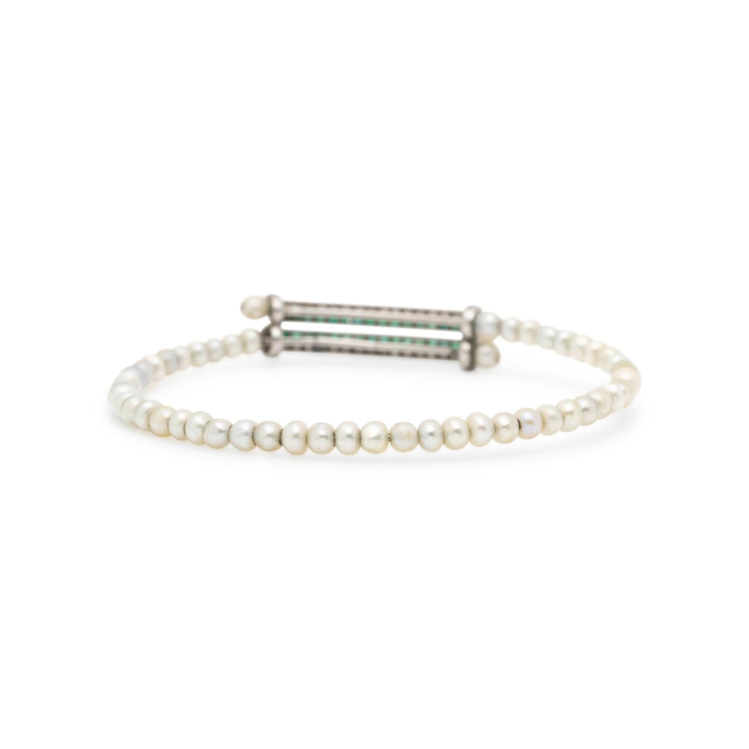 DIAMOND, EMERALD, AND PEARL BRACELET