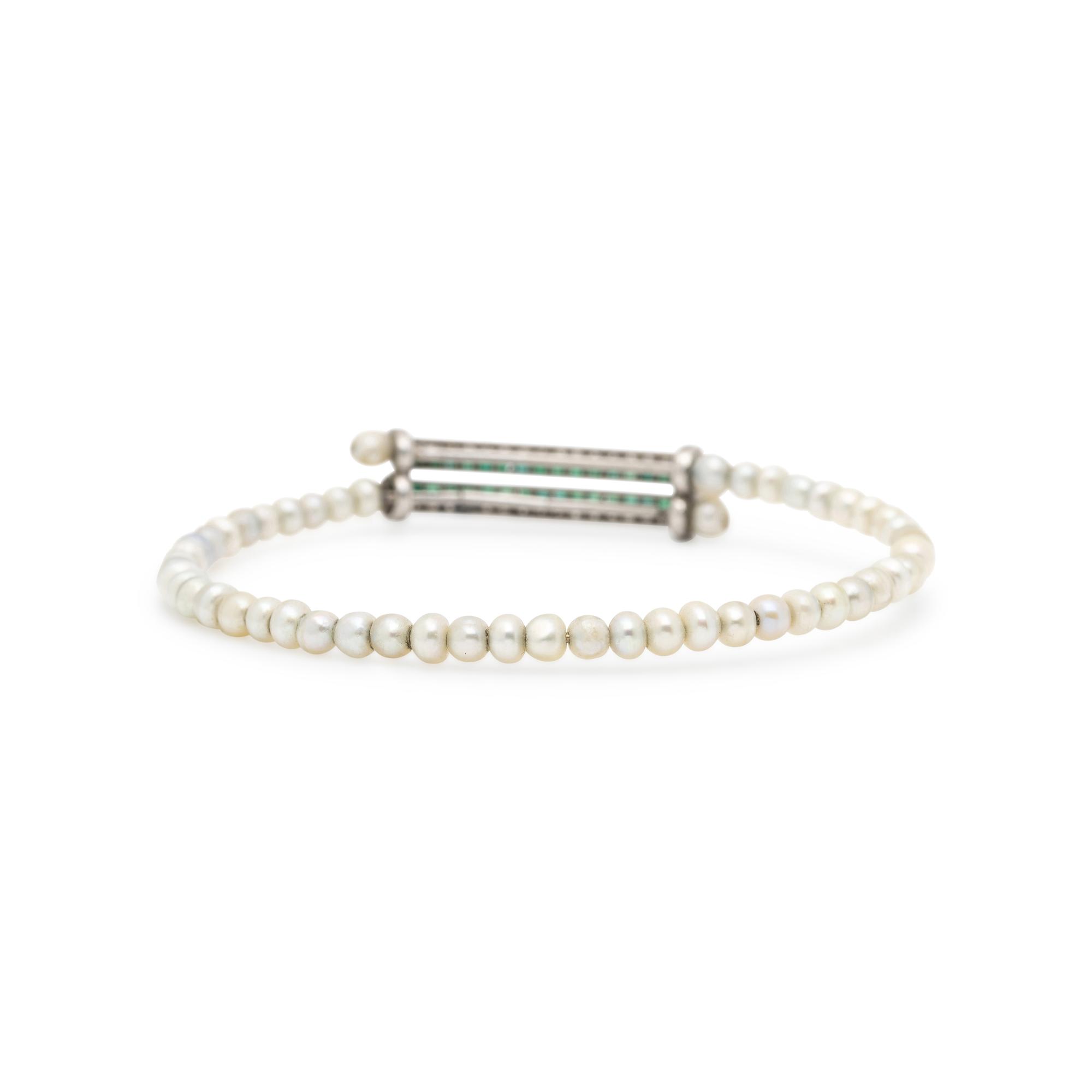 DIAMOND, EMERALD, AND PEARL BRACELET
