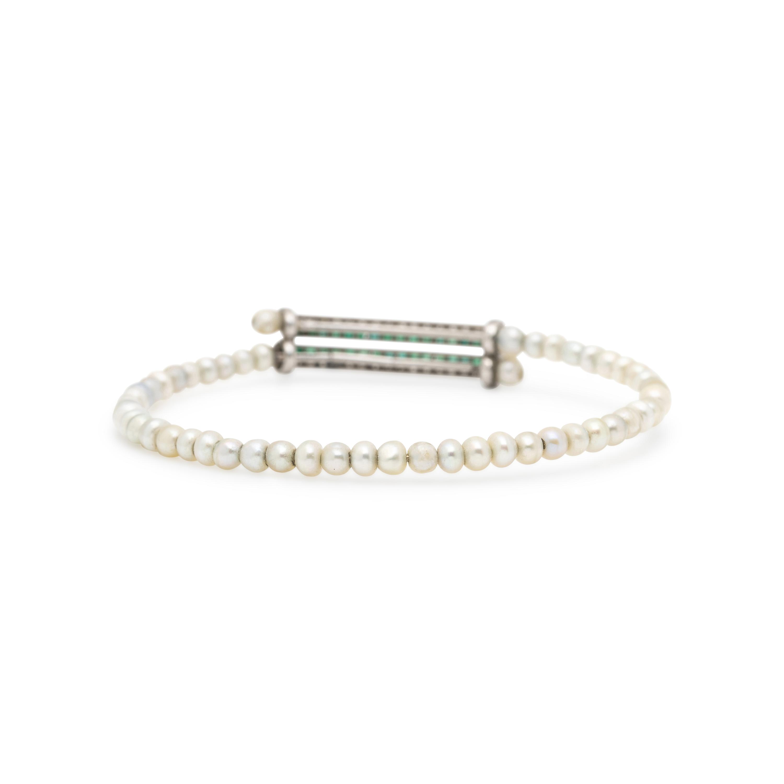DIAMOND, EMERALD, AND PEARL BRACELET