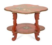 A Red and Gilt-Japanned Two-Tier Side Table