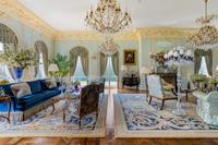 A Louis XV Style Mahogany Marquise with Blue Scalamandré Upholstery