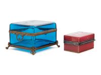Two French Gilt Metal Mounted Enameled Glass Table Caskets