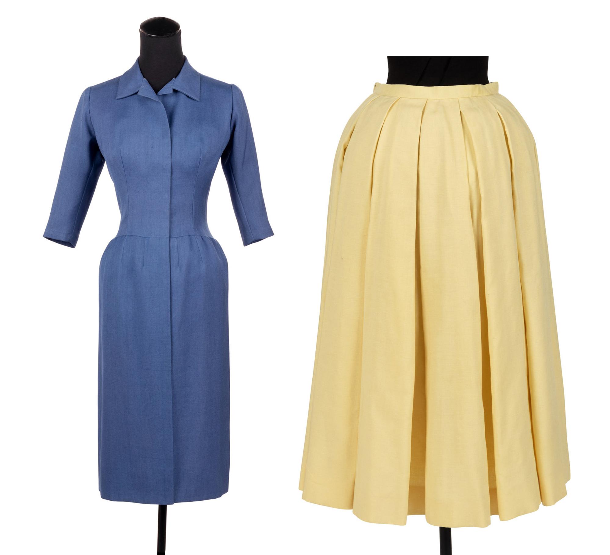 Two Balenciaga Haute Couture Items: One Day Dress, One Pleated Skirt, 1950s