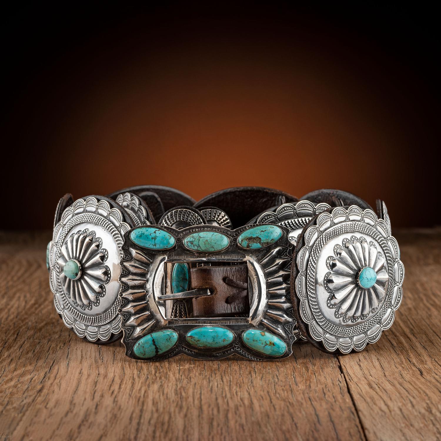 Navajo Silver and Turquoise Concha Belt