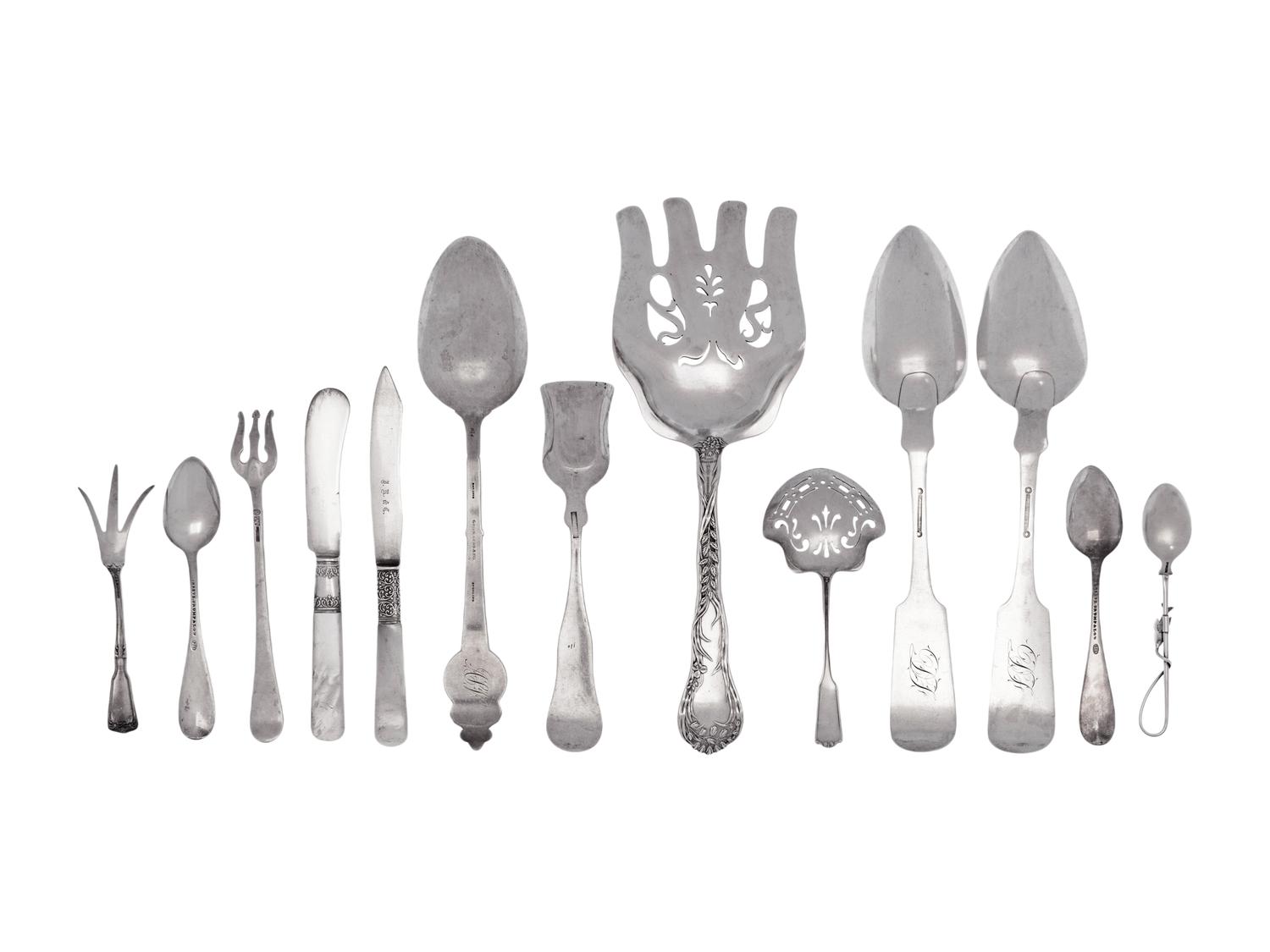 A Large Collection of American Silver Flatware Articles