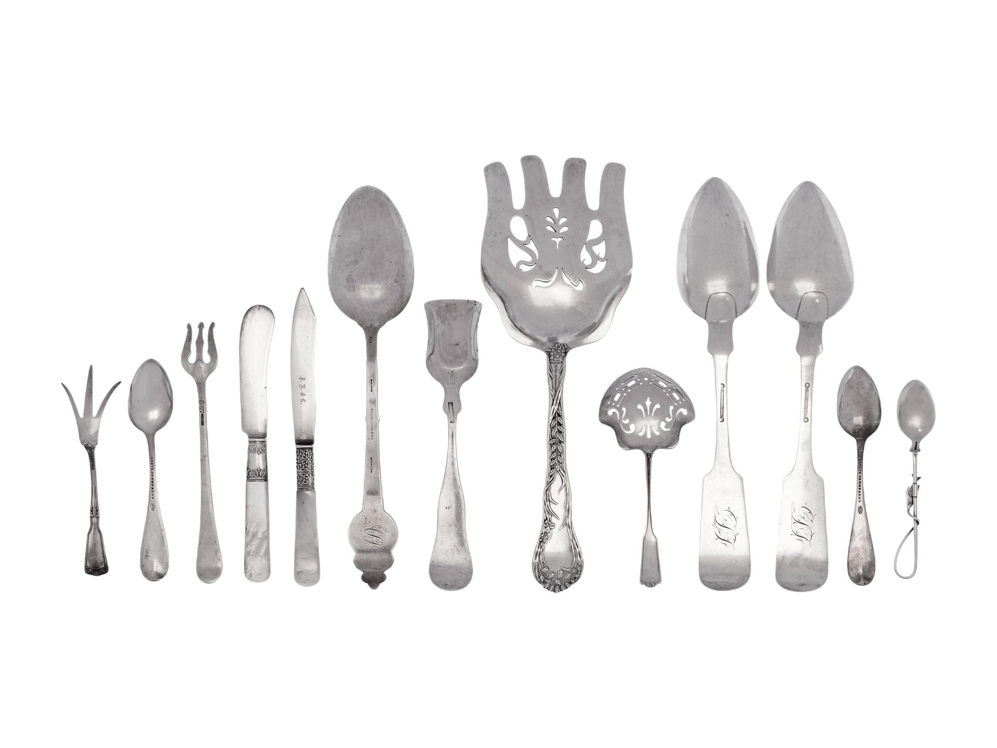 A Large Collection of American Silver Flatware Articles
