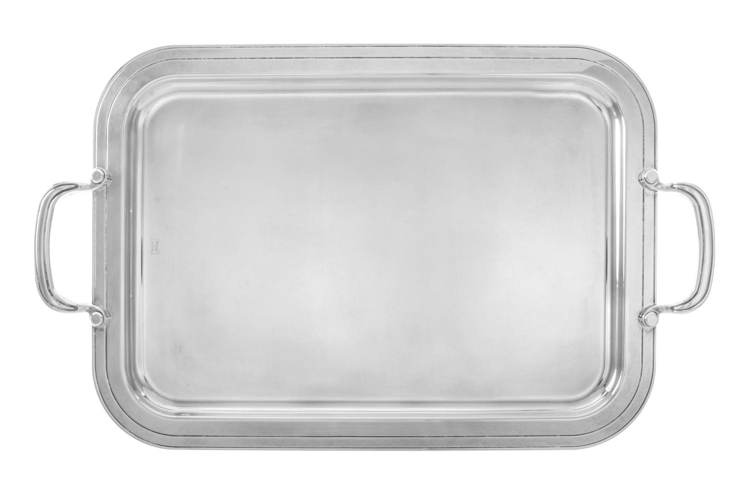 A Group of Three Silver-Plate Serving Trays, Various Markers, each of shaped handled form, comprising an example in the Ascot pattern,