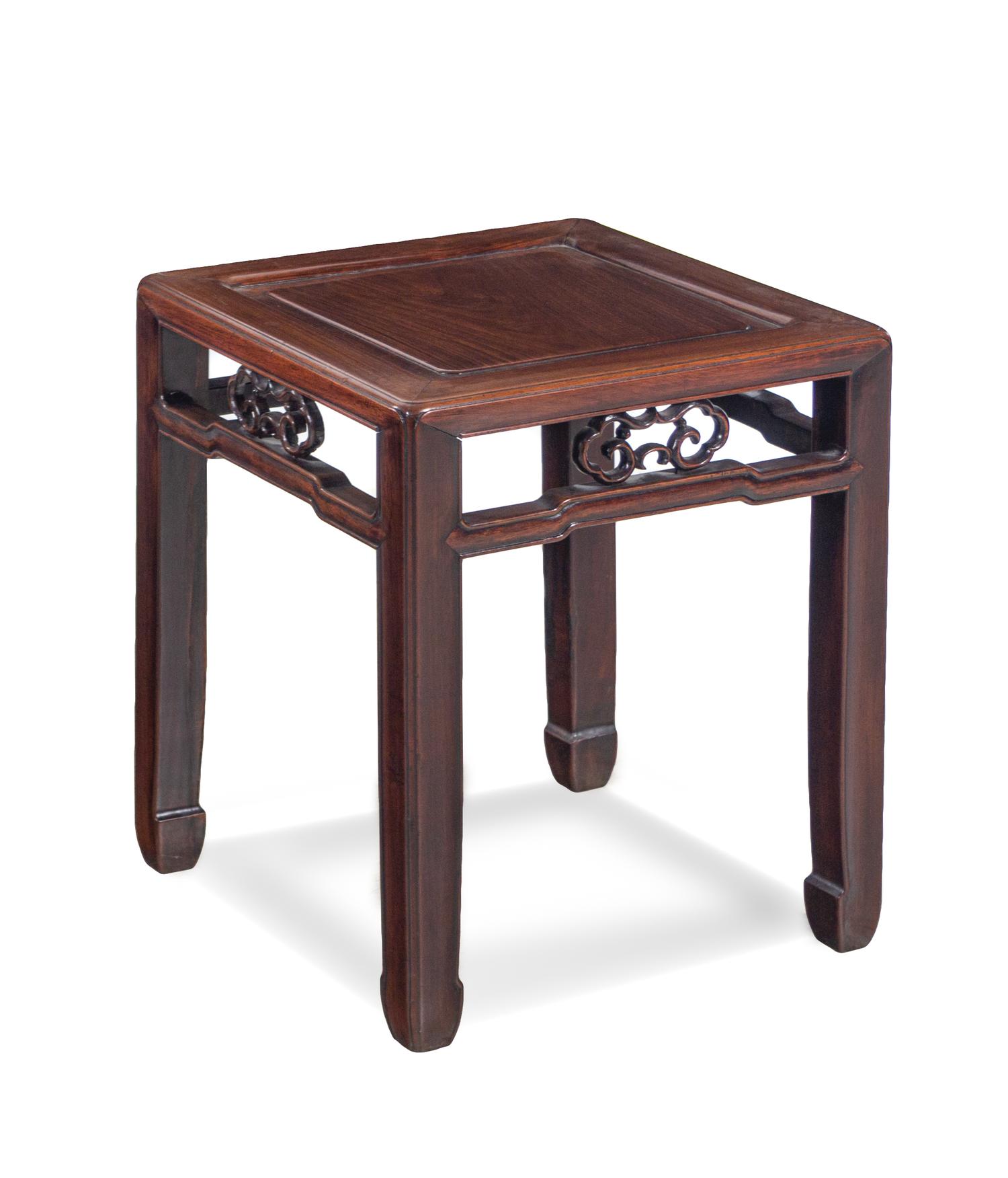 A Pair of Huanghuali Square Stools and Rosewood Hexagonal Stools