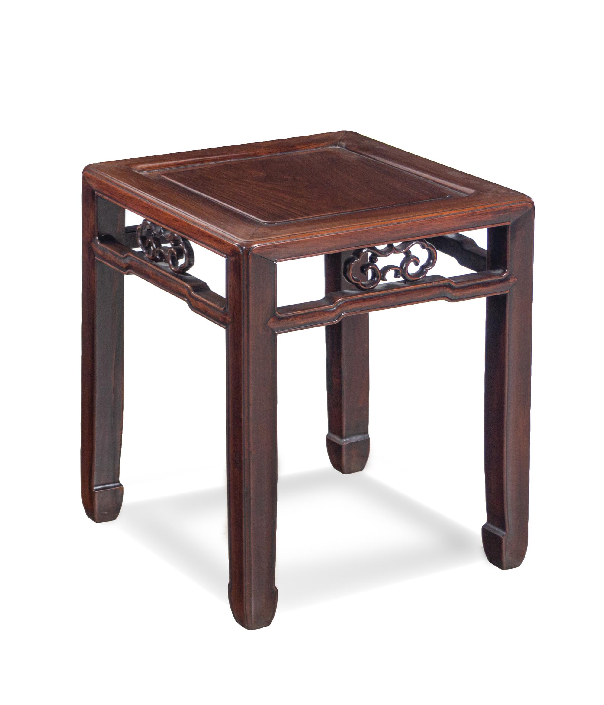 A Pair of Huanghuali Square Stools and Rosewood Hexagonal Stools