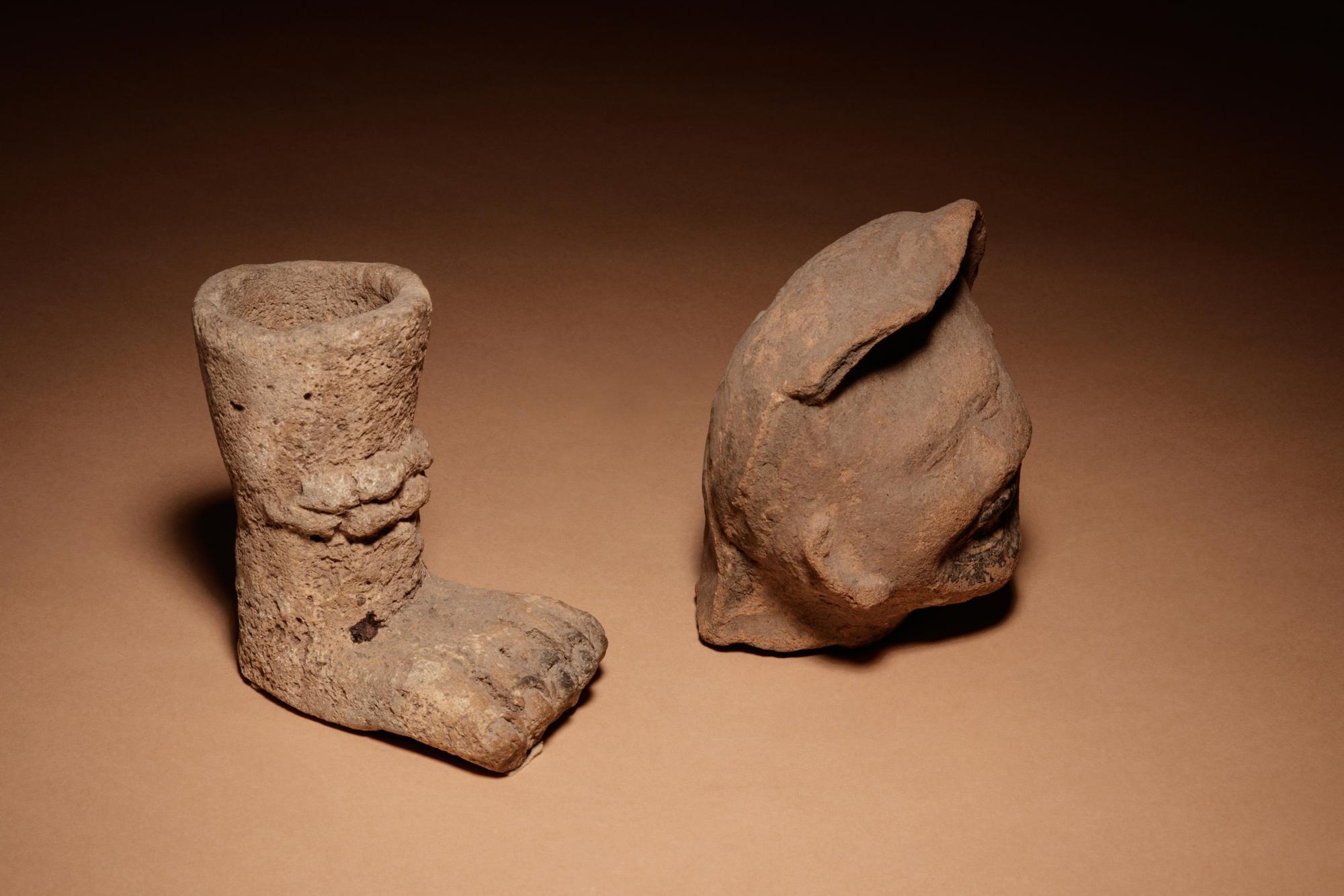 A Nayarit Terracotta Warrior Figure, with Associated Head and Foot