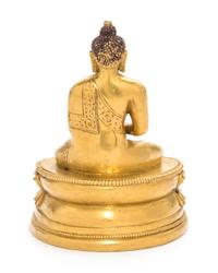 A Small Sino-Tibetan Gilt Bronze Figure of Shakyamuni Buddha Height 3 1/2 inches. — 18TH/19TH CENTURY