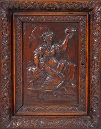 A Renaissance Revival Carved Walnut Marble-Top Cabinet