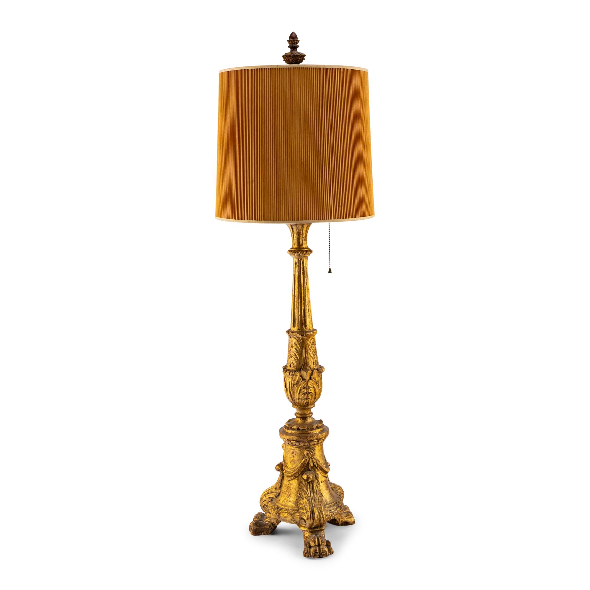 A Continental Giltwood Pricket Stick Mounted as a Lamp
