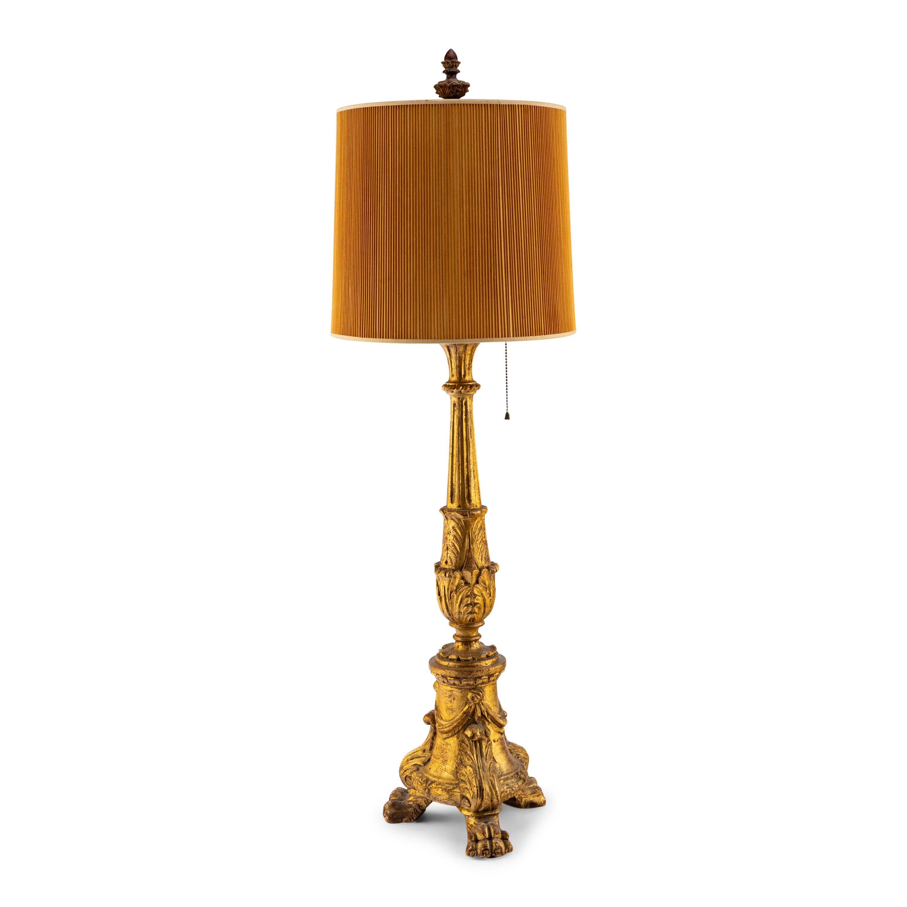 A Continental Giltwood Pricket Stick Mounted as a Lamp