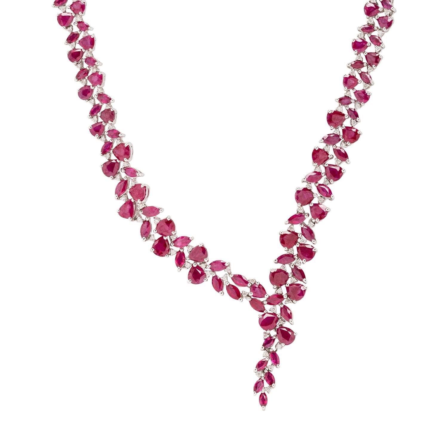 RUBY, DIAMOND, AND WHITE GOLD NECKLACE