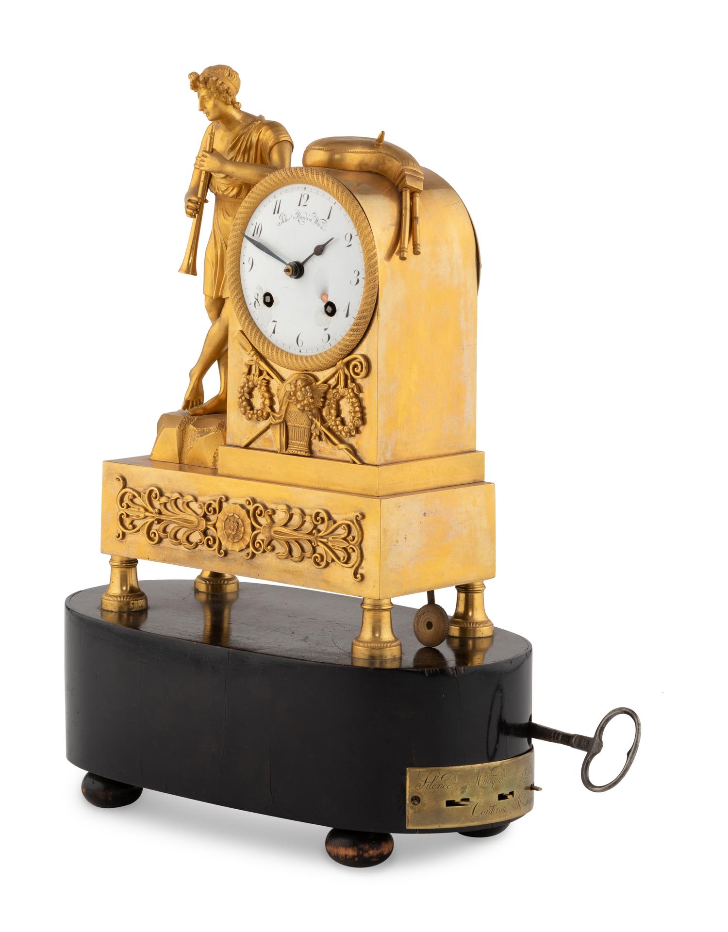 An Empire Gilt Bronze Fusée Musical Clock