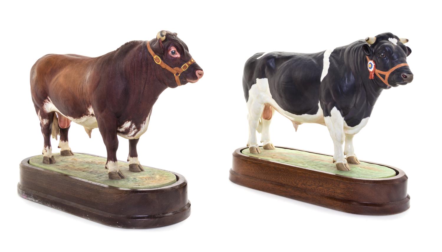 Two Royal Worcester Porcelain Models of Bulls Width of first 9 3/4 inches. — MODELED BY DORIS LINDNER