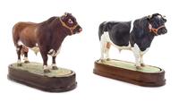 Two Royal Worcester Porcelain Models of Bulls Width of first 9 3/4 inches. — MODELED BY DORIS LINDNER