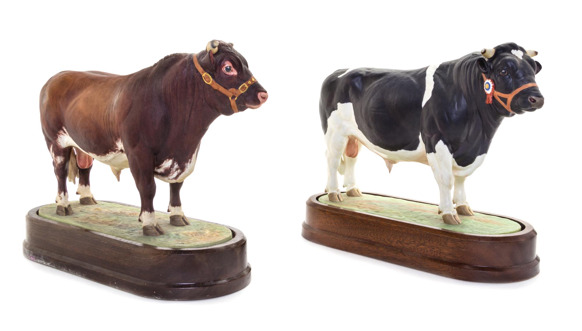 Two Royal Worcester Porcelain Models of Bulls Width of first 9 3/4 inches. — MODELED BY DORIS LINDNER