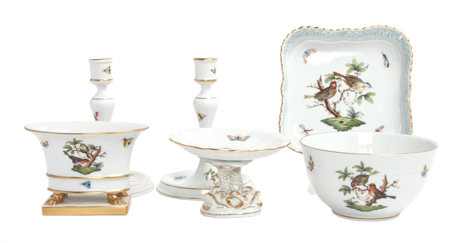 A Group of Seven Herend Porcelain Articles Height of first 7 1/8 inches.