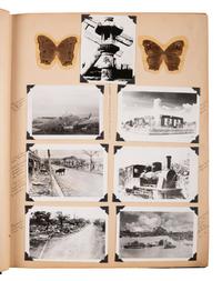[WORLD WAR II]. Extensive US Navy album identified to James Sumner Douglass, Yeoman First Class, USS Lavaca, featuring pre-war and war-date photographs of Tinian Island, aerial reconnaissance, atomic bomb carriers, and more.