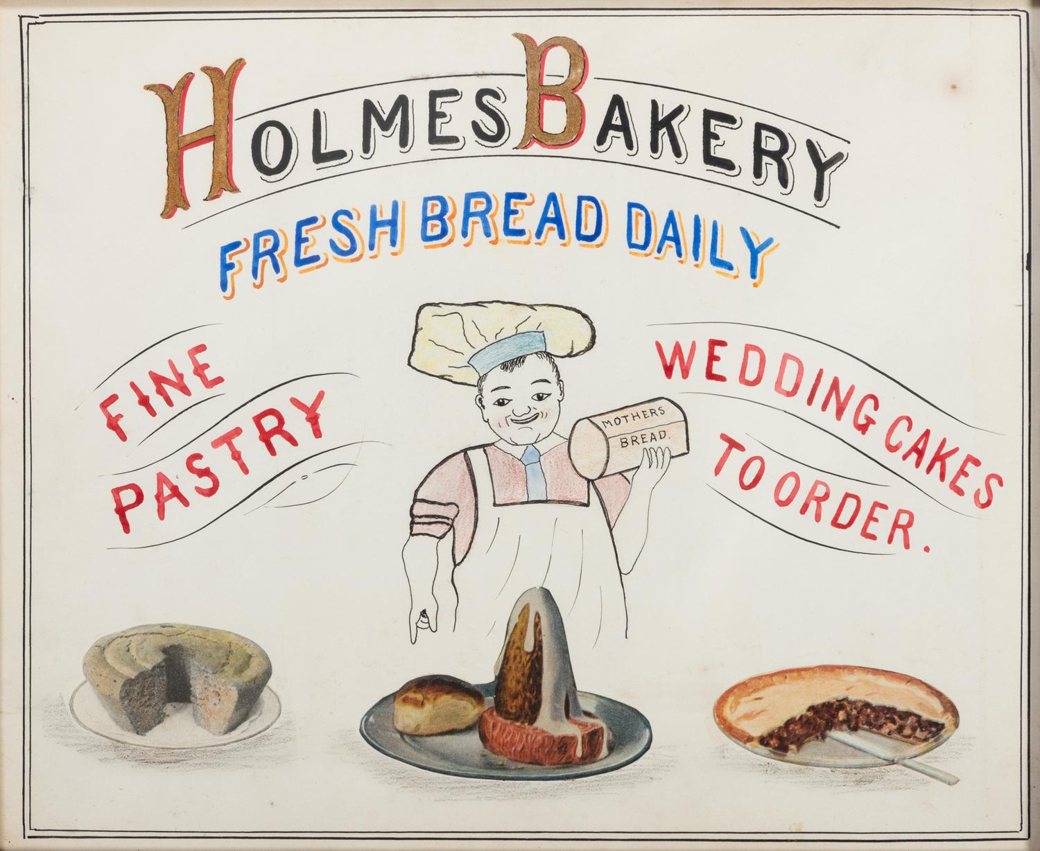 Five Framed Specialty Shop Advertising Hand Colored Prints and Watercolors