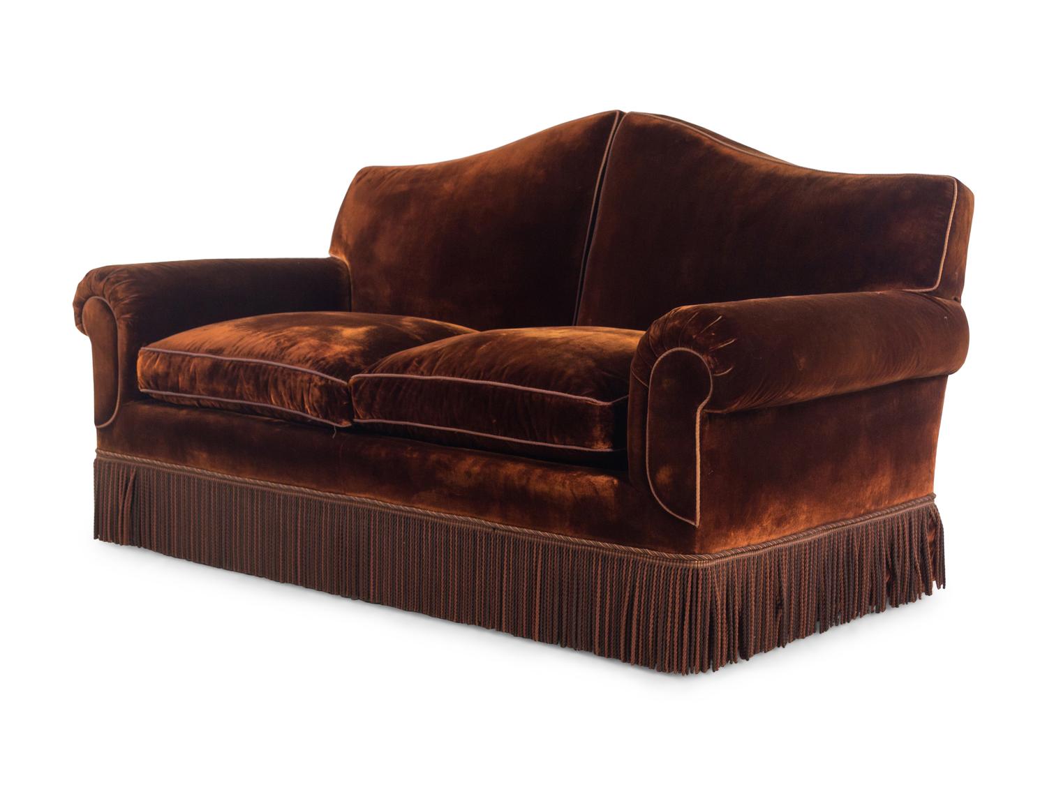 A Custom Two-Seat Sofa with Silk Velvet Upholstery