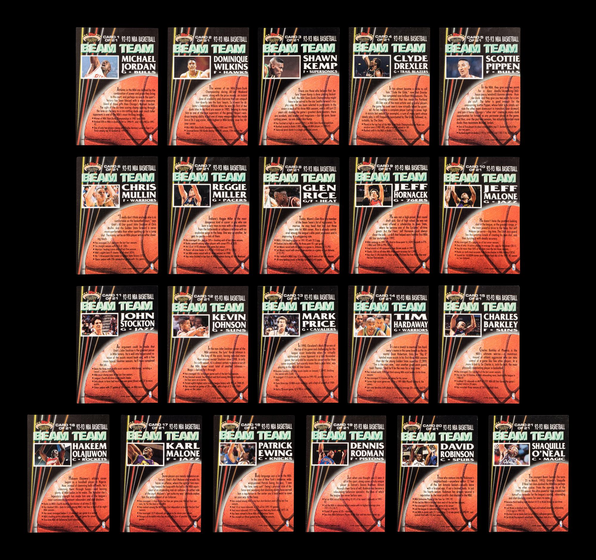 A Complete Set of 21 1992-93 Topps Beam Team Basketball Cards (Shaquille O'Neal Rookie),