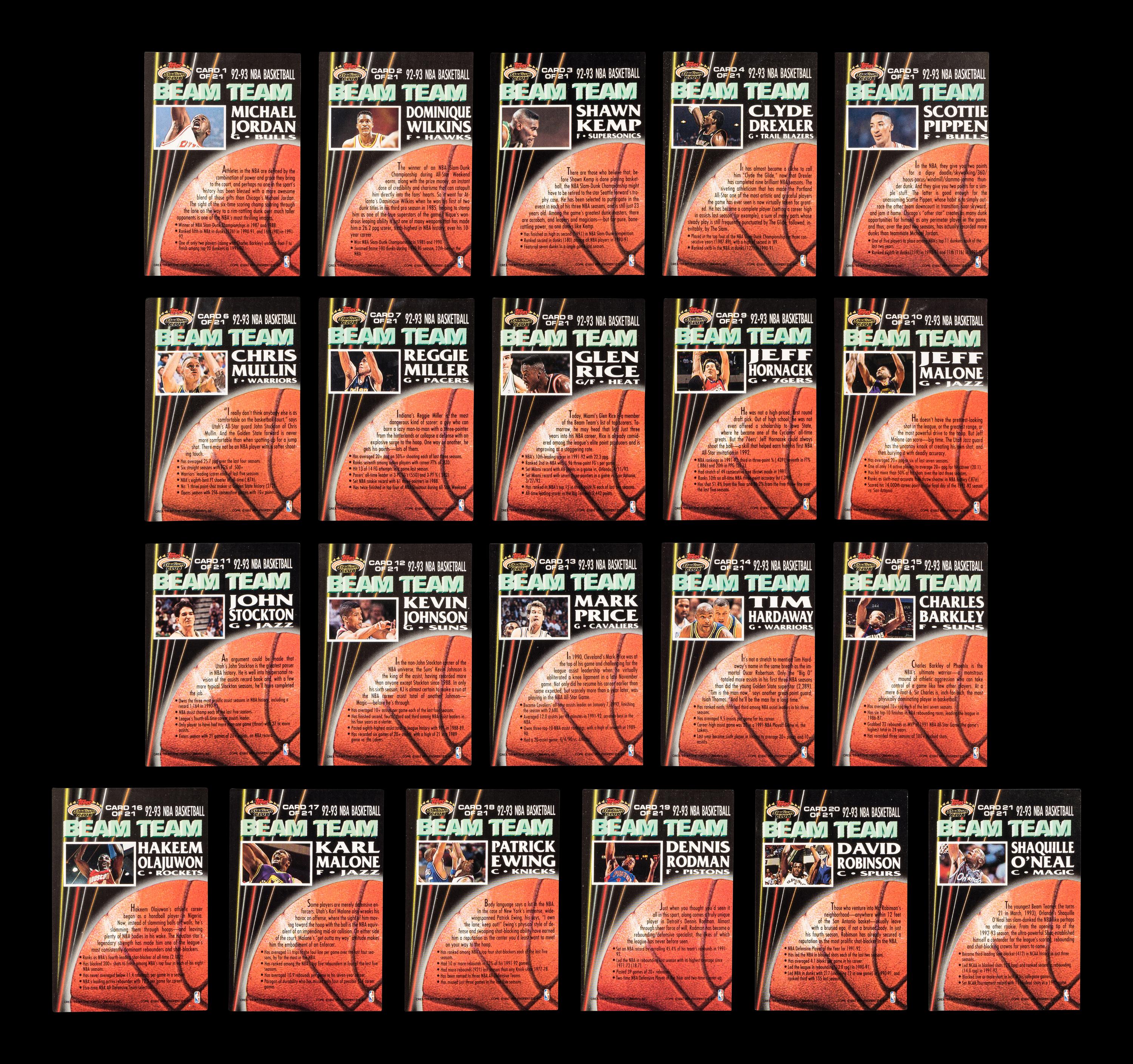 A Complete Set of 21 1992-93 Topps Beam Team Basketball Cards (Shaquille O'Neal Rookie),