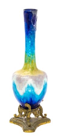 A French Gilt Metal Mounted Enameled Copper Vase Height 8 1/4 inches. of bottle form with tripartite base. Height 8 1/4 inches. — 19TH CENTURY