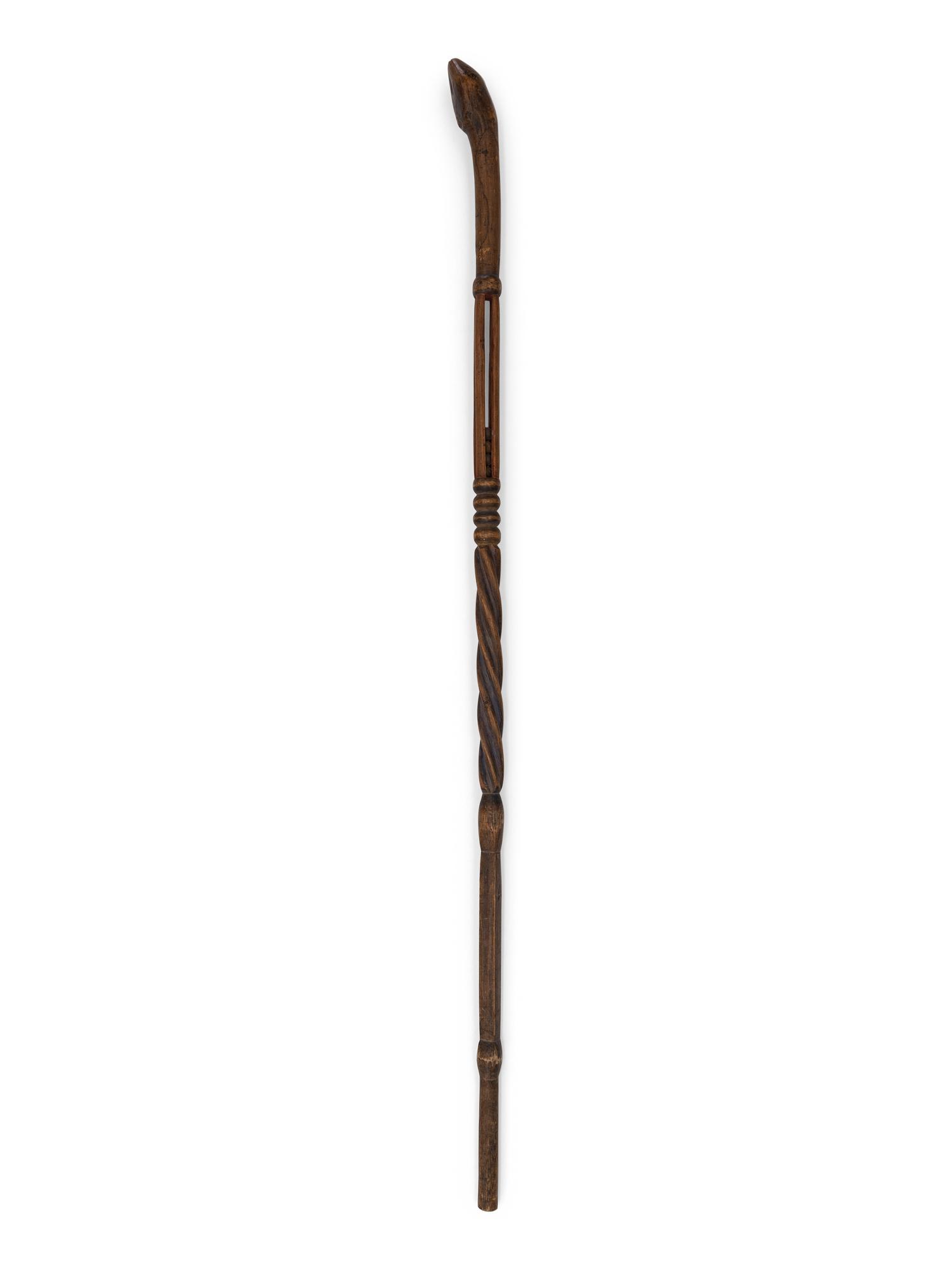 Western Great Lakes Polychrome Wood Staff, with Puzzle Stem