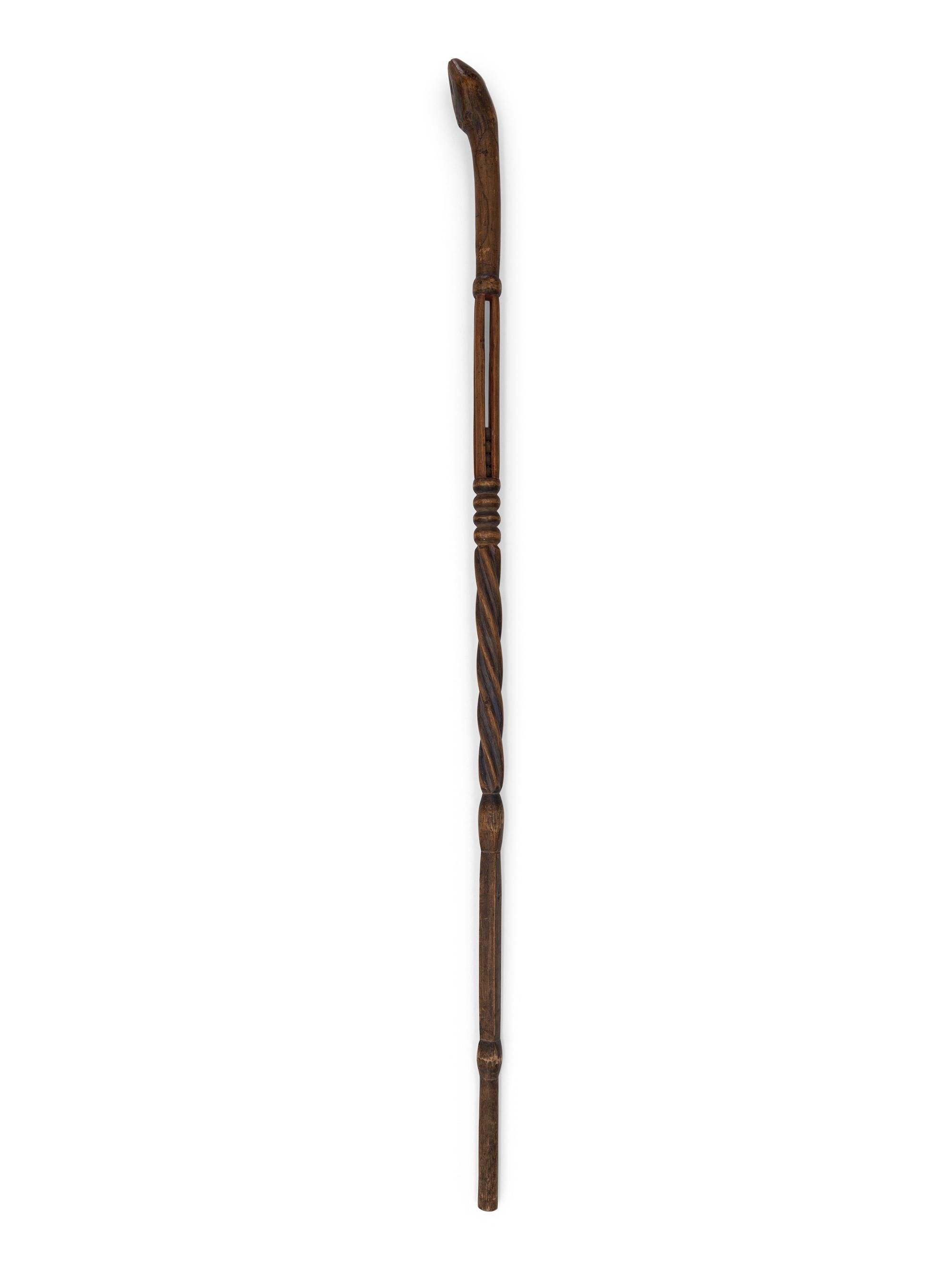 Western Great Lakes Polychrome Wood Staff, with Puzzle Stem