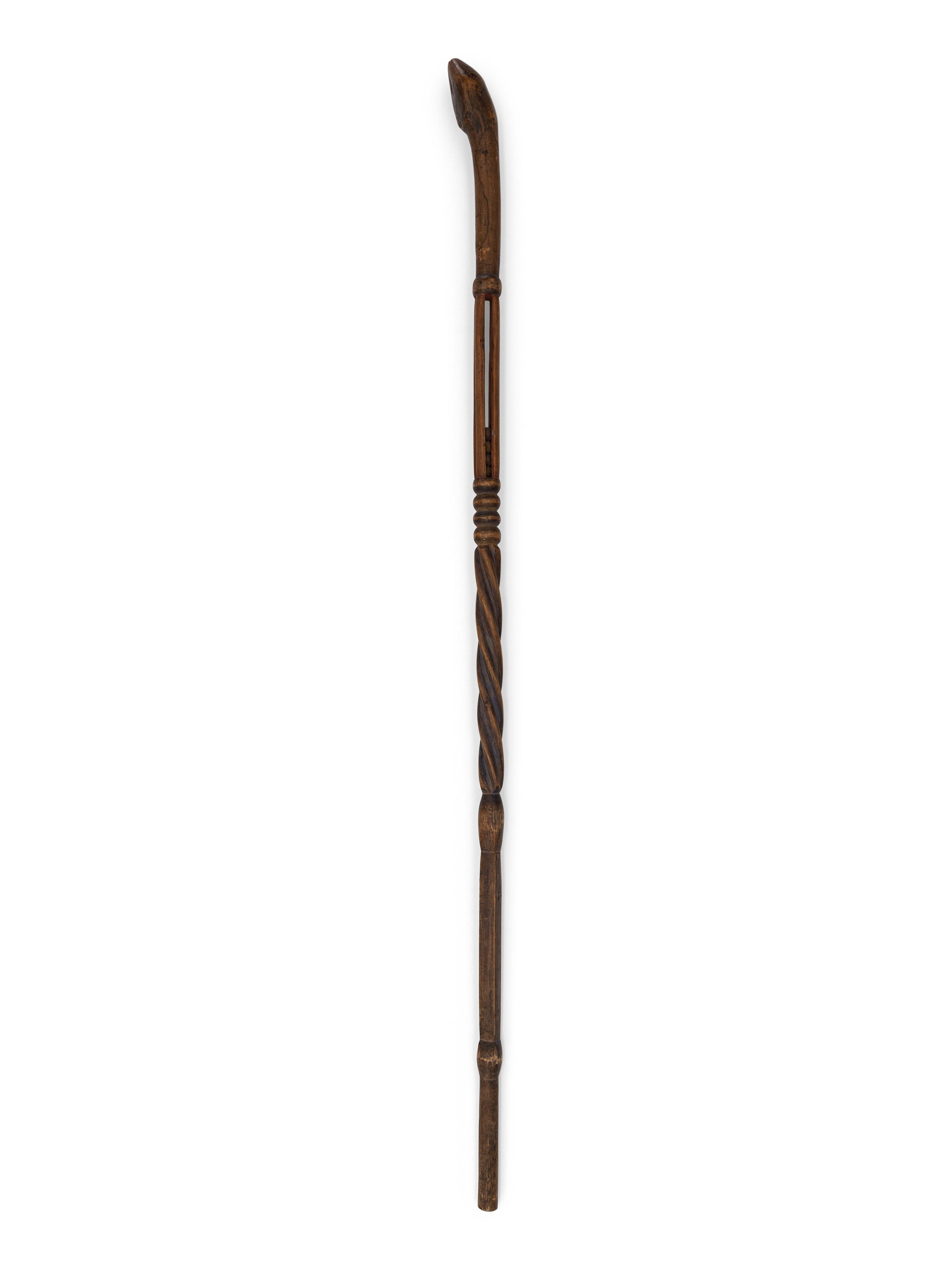 Western Great Lakes Polychrome Wood Staff, with Puzzle Stem