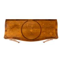 A Pair of George III Mahogany, Satinwood and Marquetry Serpentine Console Tables
