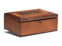 A Prisoner Made Figured Maple and Marquetry Inlaid Box with Turtles and Frogs, 19th Century