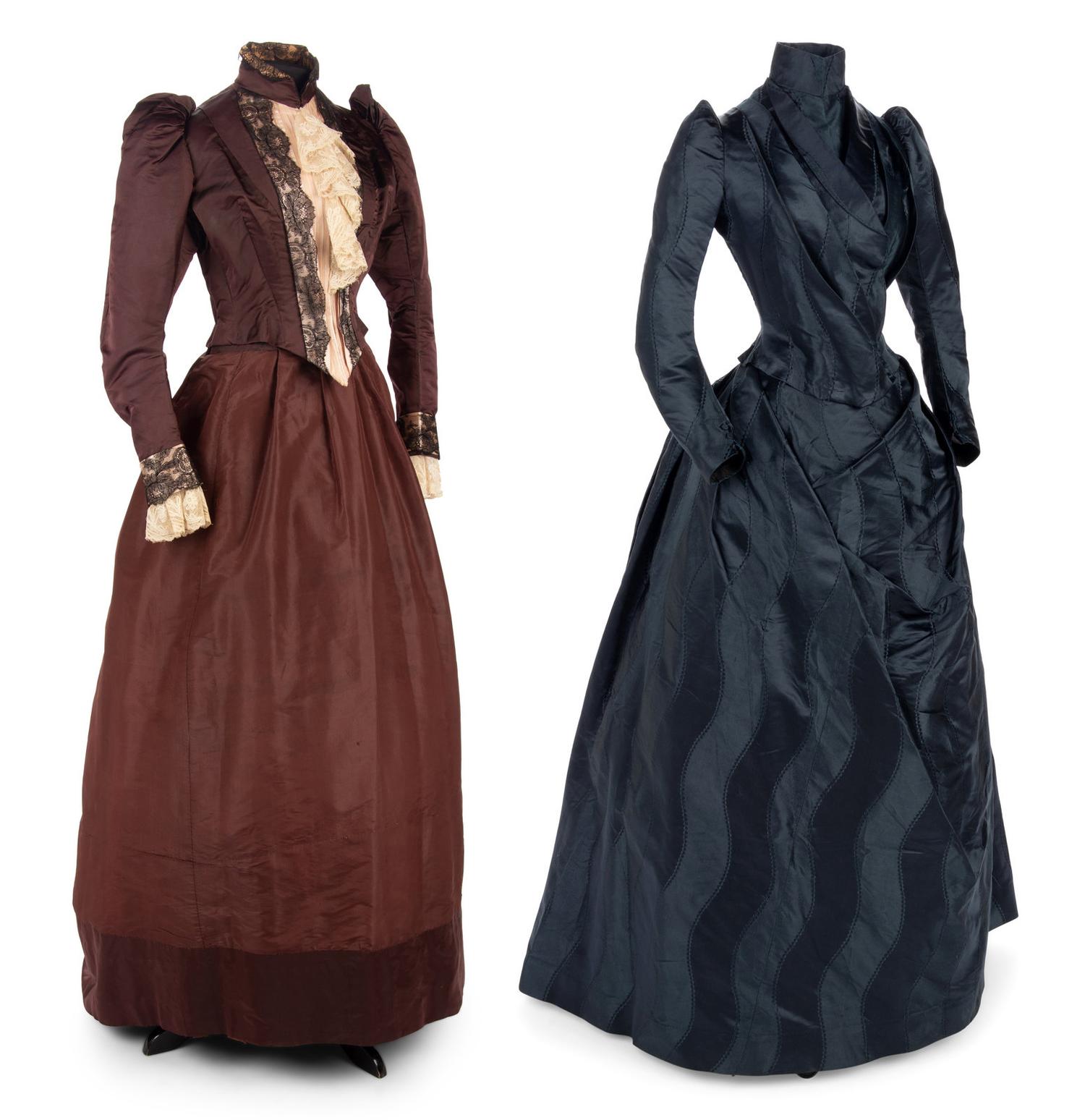 Two Silk Bustle Dresses, 1890s